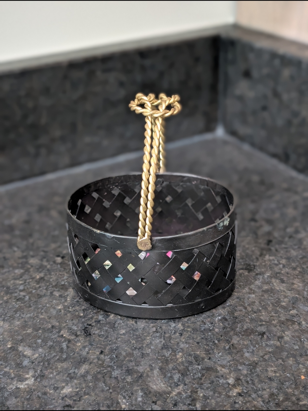 Woven Metal Basket with Rope-Style Brass Handle